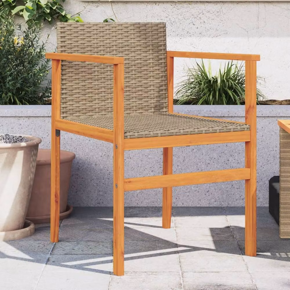 Berkfield Home Beautiful Garden Chairs, Set of 2, Beige Poly Rattan and Oiled Acacia Wood – 2