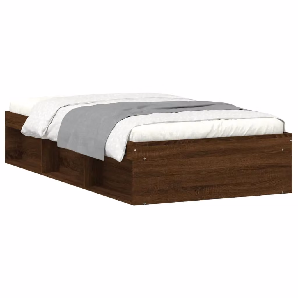 Berkfield Home Single Bed Frame in Brown Oak with Side Compartments, W/D/H: 90 x 190 cm – 2