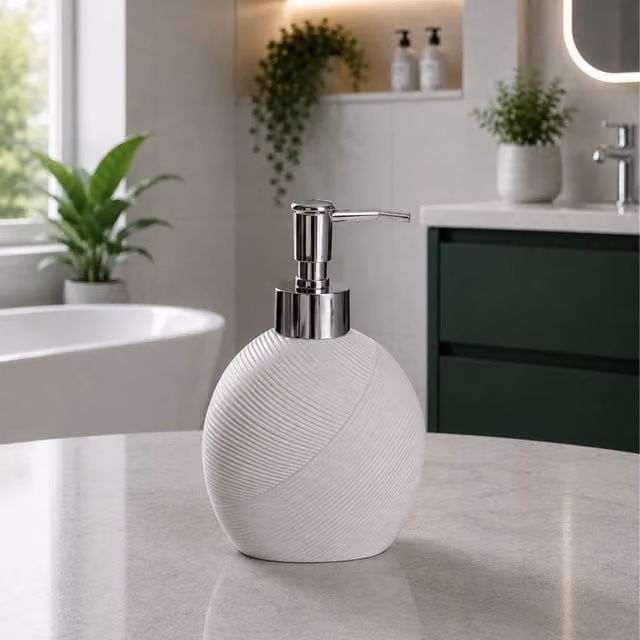 Showerdrape Ripple Textured Liquid Soap Dispenser in White – 1