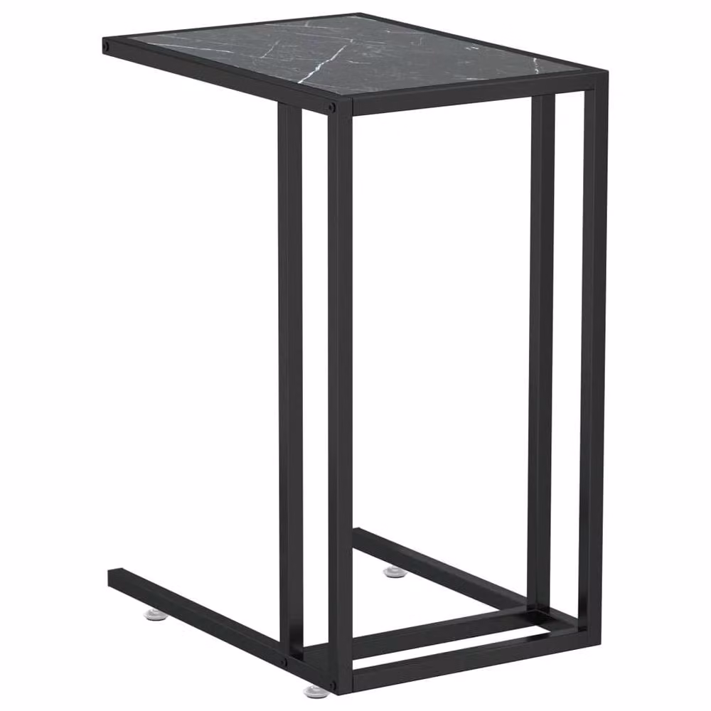Berkfield Home Modern Black Marble Computer Side Table with Tempered Glass, W/D/H: 50 x 35 x 65 cm – 3