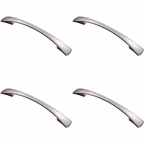 Loops 4 Pack Tapered Curved Bow Pull Handles in Satin Nickel, W: 17.2 cm, D: 1.6 cm, Fixing Centres: 12.8 cm