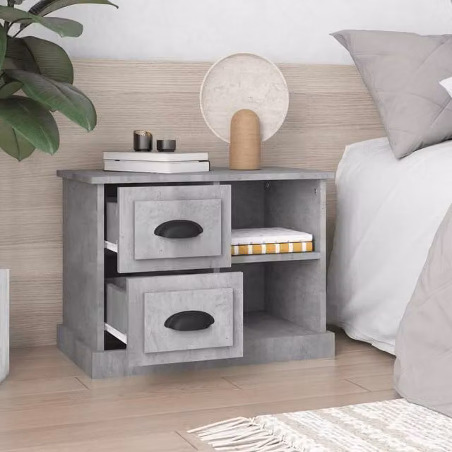 Berkfield Home Elegant Bedside Cabinet in Concrete Grey, W: 60 cm, D: 35.5 cm, H: 45 cm – 1