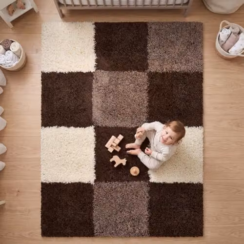 Bravich Checked Shaggy Rug in Brown, W x D: 60 x 110 cm – 4