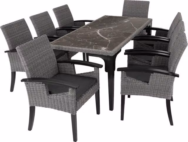 tectake Foggia Grey Polyrattan Garden Table and 8 Chairs Set with Ceramic Top