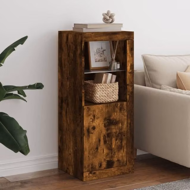 Berkfield Home Modern Smoked Oak Sideboard with Integrated LED Lights, Brown, W/D/H: 41 x 37 x 100 cm