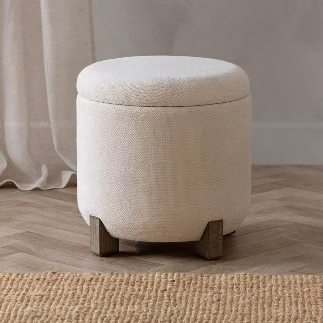 Yard Neven Wooden Storage Footstool in Beige