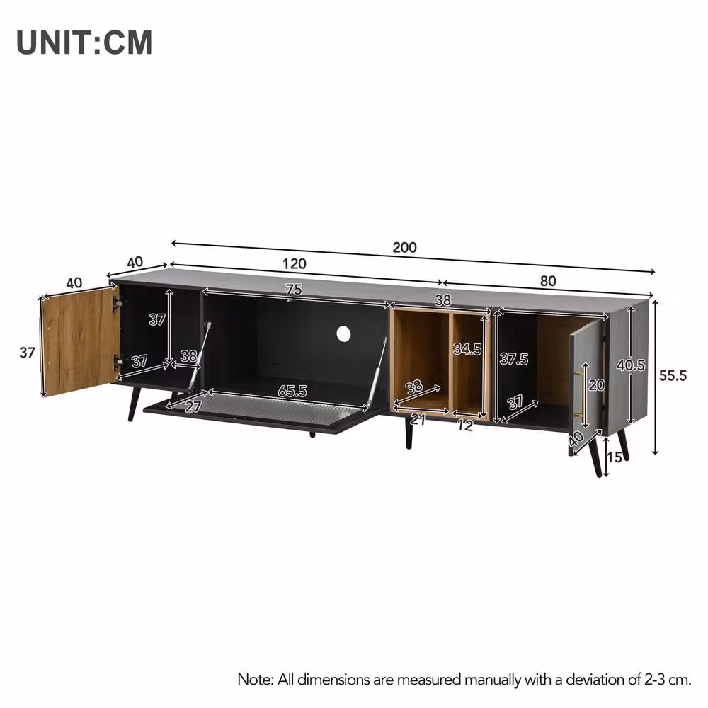 Matteo Modern Grey Wood TV Stand with Matt Finish and Glass Doors W/D/H: 200 x 55.5 x 40 cm – 2