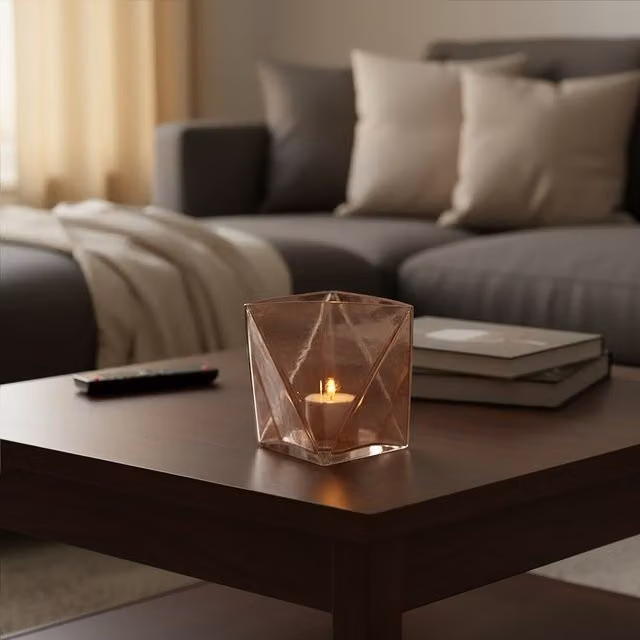 Orsina Rambia Geometric Pink Glass Tealight and Taper Candle Holder