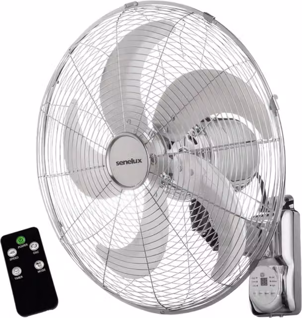 Senelux 16 Inch Silver Metal Wall Fan with Remote Control and Oscillation