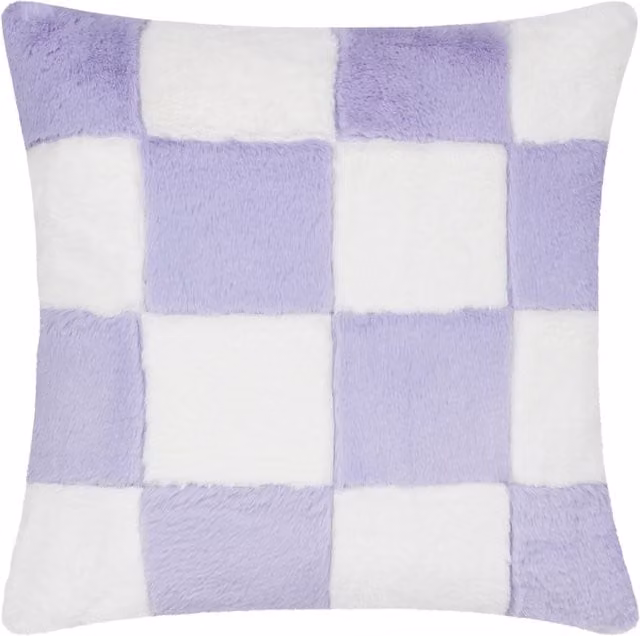 Cozeecheck Faux Fur Polyester Filled Square Cushion in Purple