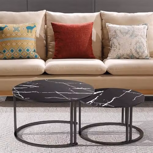 Kosy Koala Set of 2 Round Nest of Tables with Black Glass Tops and Metal Sled Base – 3