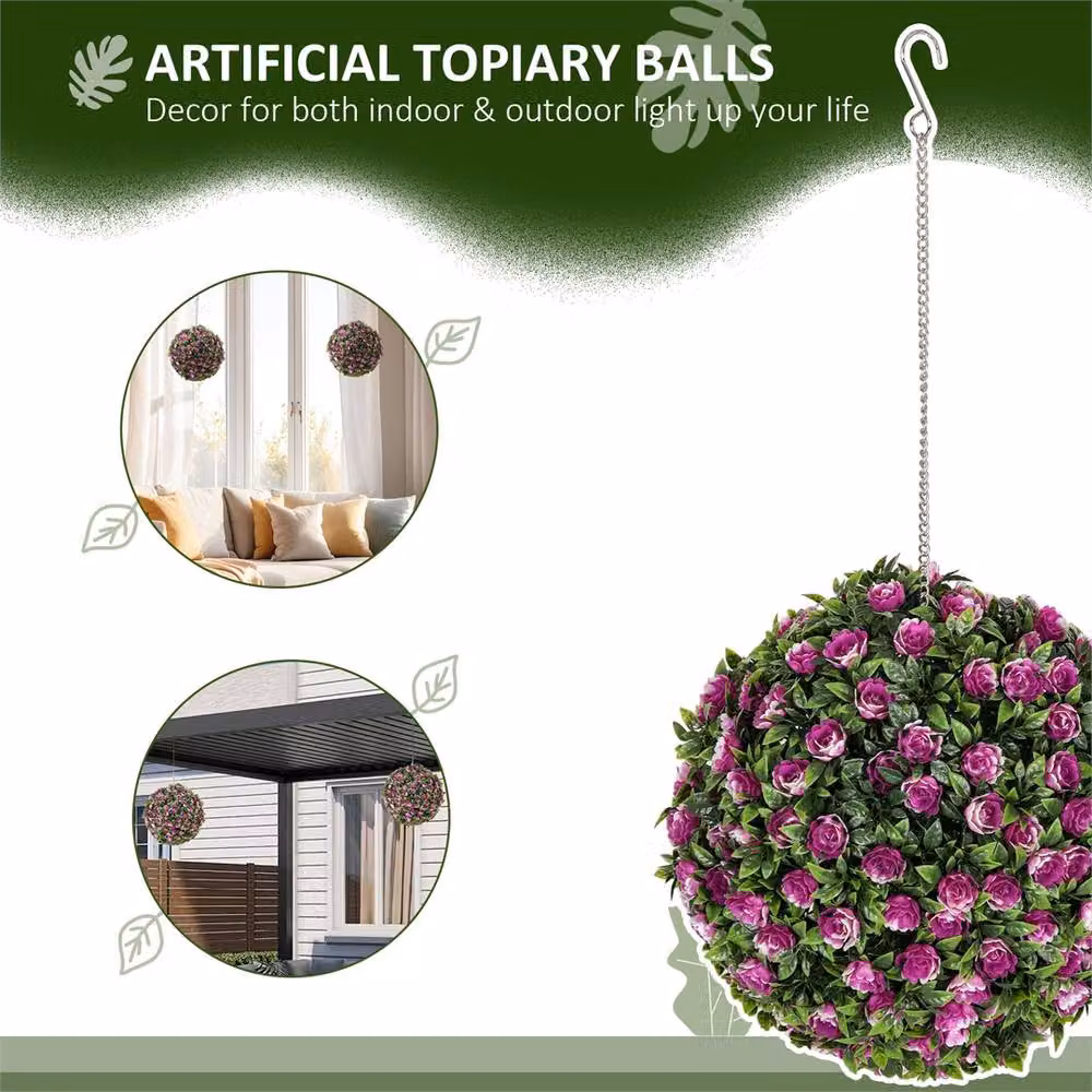 Kelvenix Set of 2 Purple Artificial Rose Topiary Hanging Balls – 4