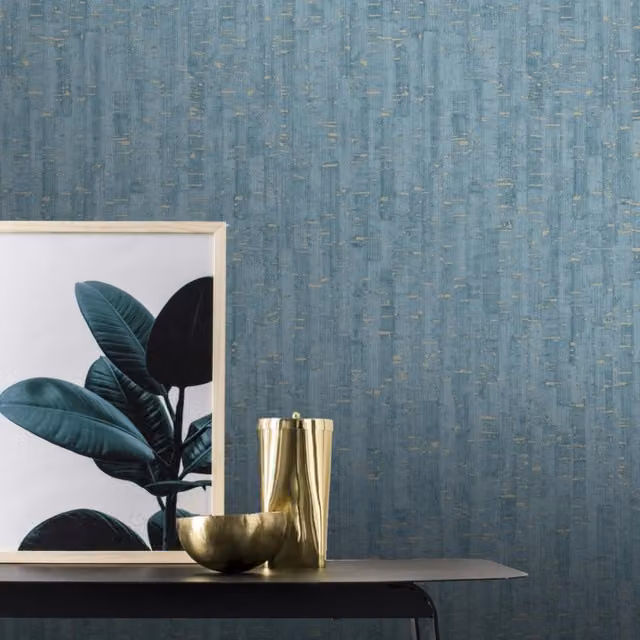 Rasch Montado Abstract Cork Effect Textured Wallpaper in Petrol, Gold and Grey