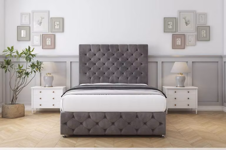 Sloomy Watson Naples Small Single Divan Bed Set in Grey with 26 inch Headboard and 12 inch Footboard