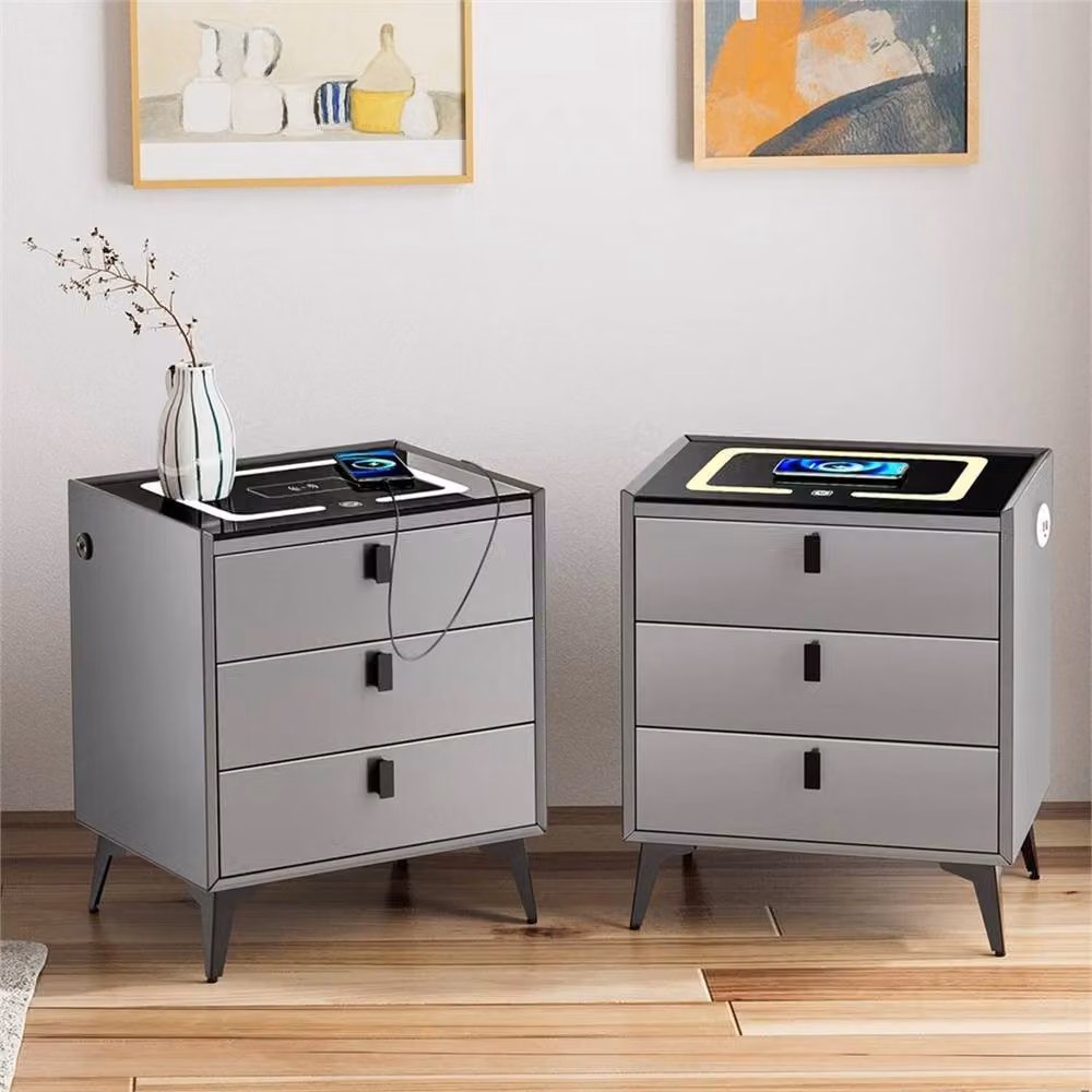 Nordara LED Bedside Table Nightstand with Wireless Charging in Grey – 3