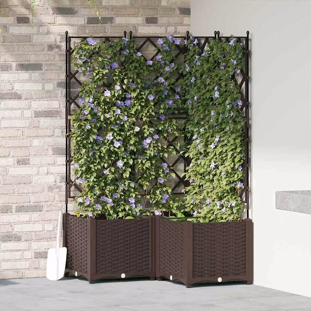 Berkfield Home Garden Planter with Trellis, 3 Piece Set, Brown, W/D/H: 80 x 80 x 143 cm – 2