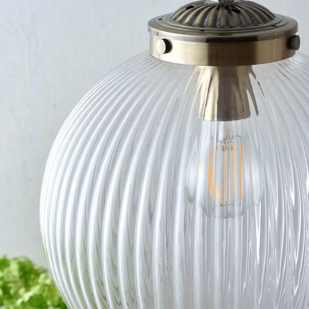 Loops Round Hanging Ceiling Pendant Light in Brass and Transparent Ribbed Glass – 2