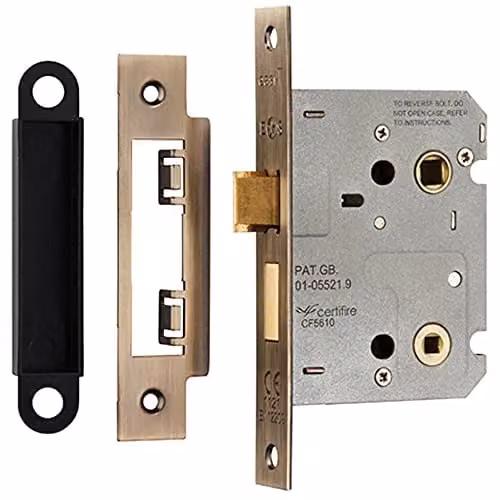 Loops Antique Brass Locking Bathroom Door Sashlock Latch with Square Forend 76mm