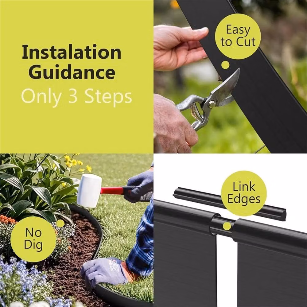 VOGREX Flexible Plastic Lawn Edging in Black, 12m x 10cm – 5