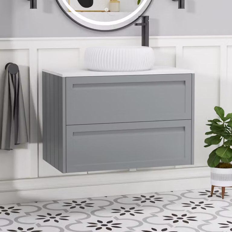 Royal Bathrooms Elmore 800mm Wall Hung Vanity Unit with 2 Drawers and Milan Basin in Matt Pebble Grey