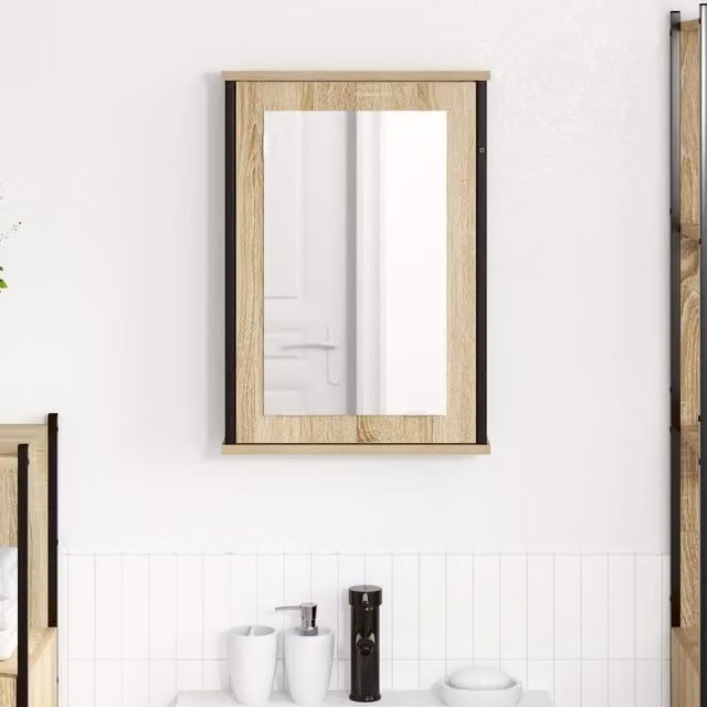 Berkfield Home Mirror Cabinet in Natural Oak and Beige with Glass Doors