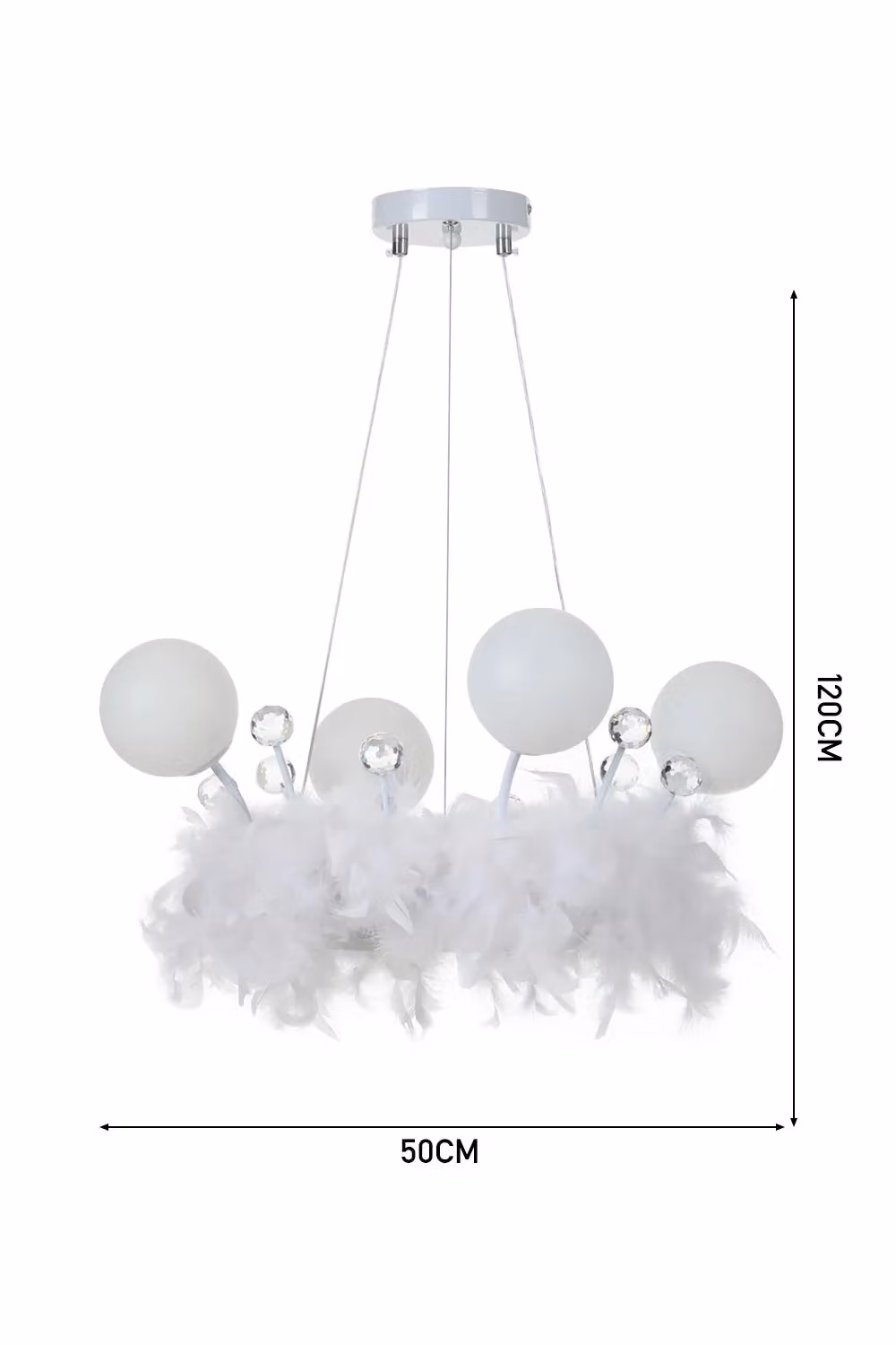 Living and Home White Feather and Crystal LED Suspended Chandelier Light – 2