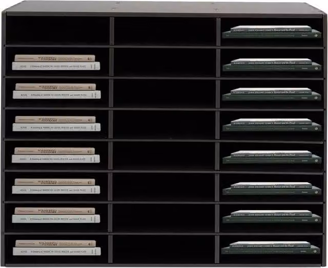 Ventryn 24 Compartment Literature Organizer and Office Mailbox File Sorter in Black Plastic