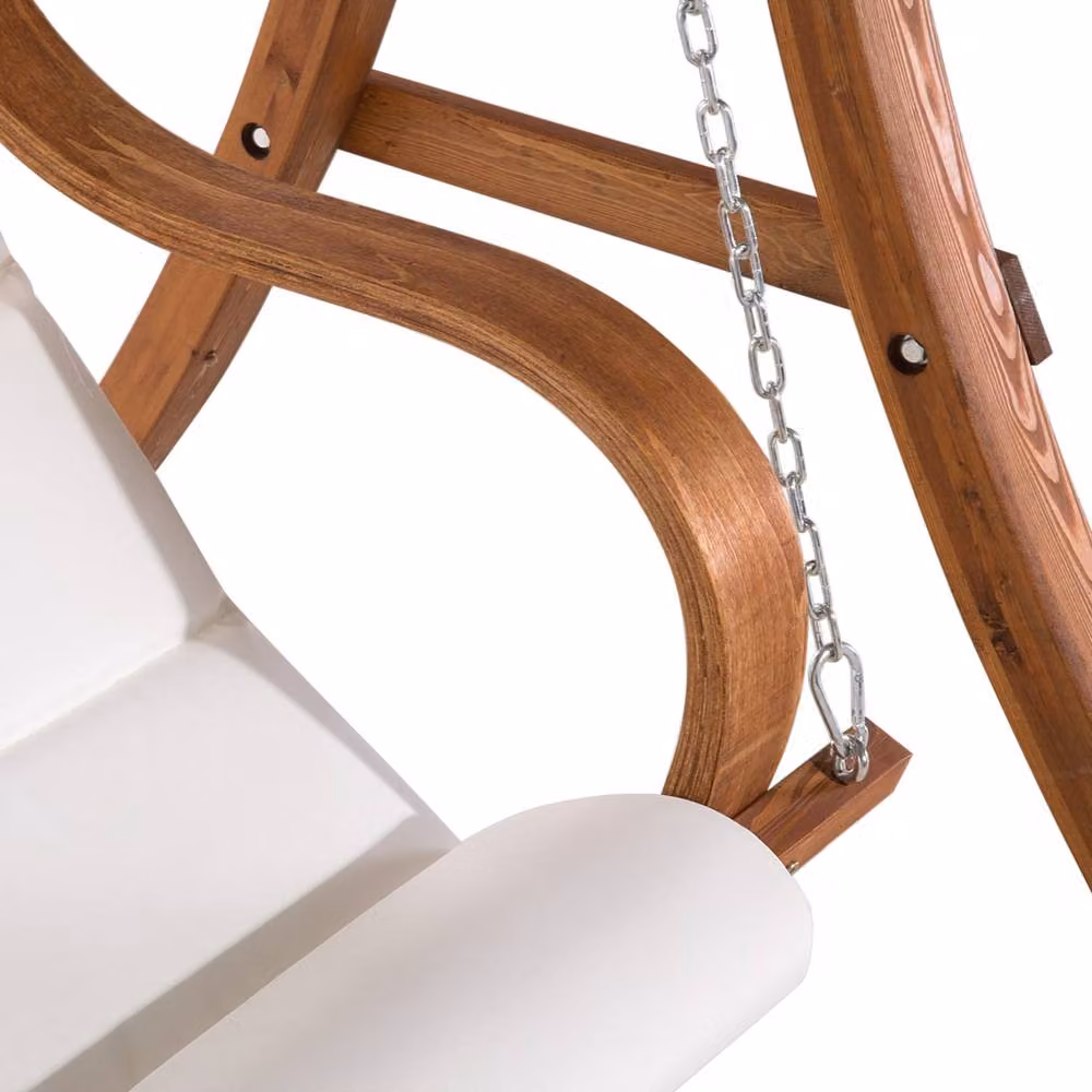 Wyld Haus Everwood 2-Seater Garden Swing with Sun Canopy in Larch Wood and White and Brown Fabric – 3