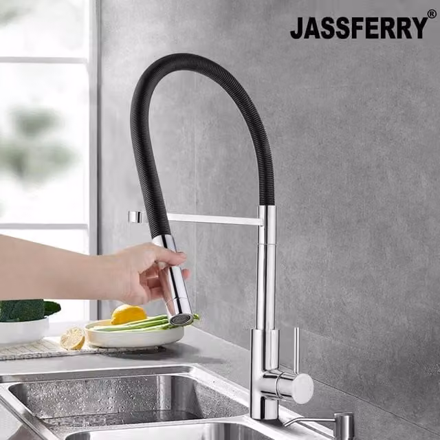 JASSFERRY High Arc Pull Out Spout Kitchen Mixer Tap in Silver Chrome