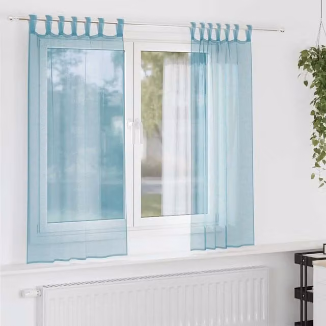 Berkfield Home Turquoise Voile Fabric Curtains with Tabs, 2 Pack, W/H: 140 x 140 cm