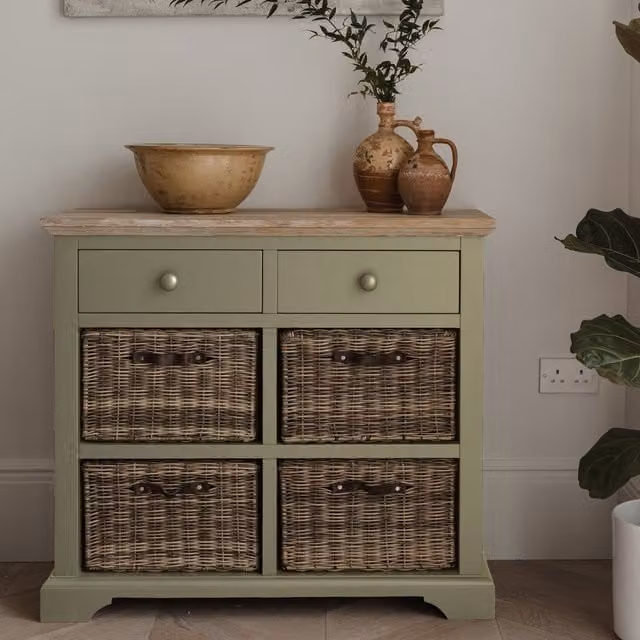 Florence Sideboard with Storage Baskets and Drawers in Sage Green