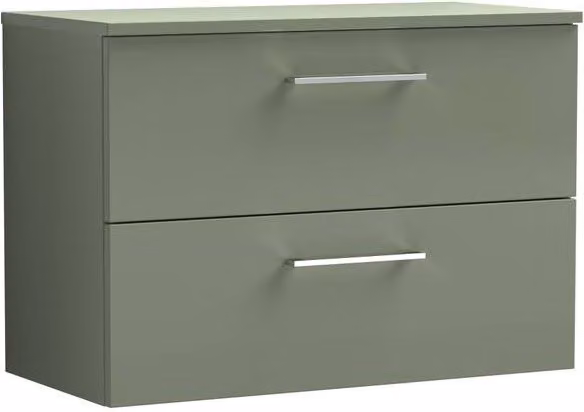 Balterley Level 800mm Wall Hung 2 Drawer Vanity Unit with Worktop, Satin Green – 1