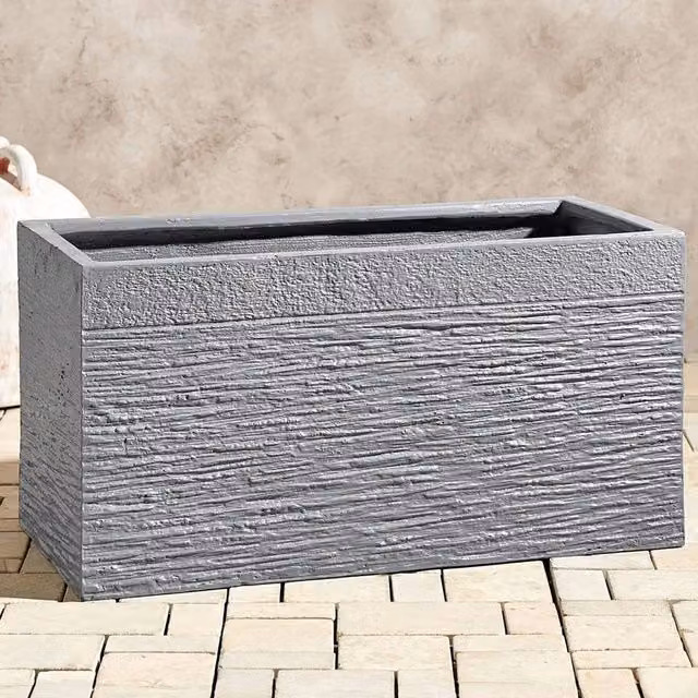 Wyld and Coco Grey Fibre Clay Rectangular Planter for Indoor and Outdoor Use W: 60 cm, D: 29 cm, H: 30 cm – 1