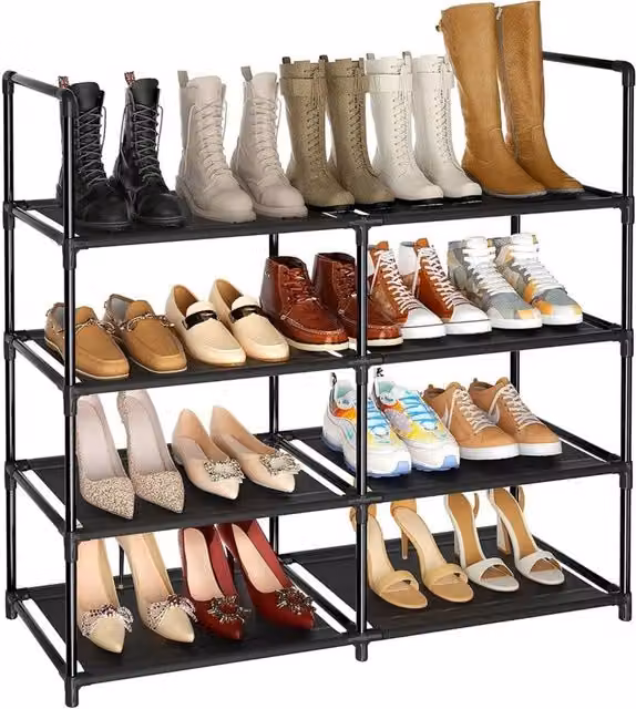 Nordara 2-Piece Metal Four-Layer Shoe Rack in Black, W/D/H: 88.5 x 30 x 73 cm