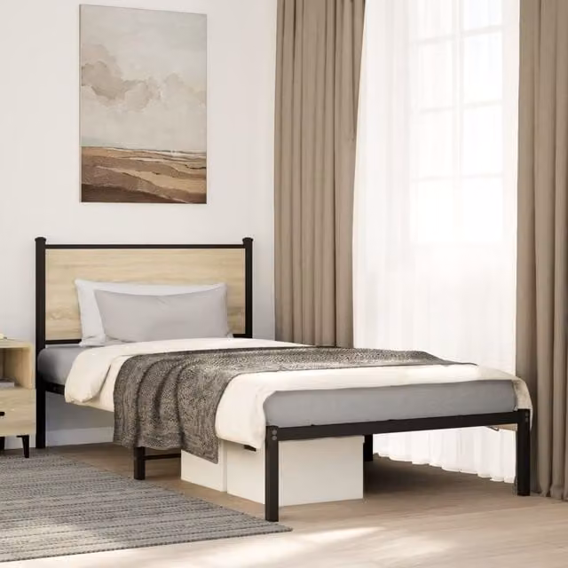 Berkfield Home Metal Bed Frame in Sonoma Oak, Brown, W/D/H: 100 x 200 cm – 1