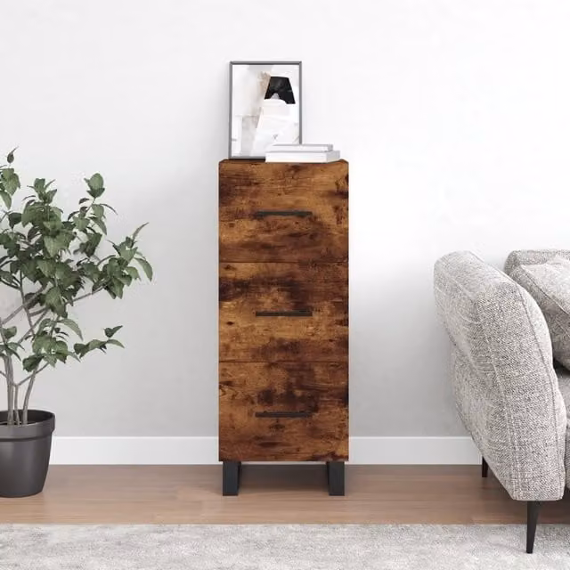 Berkfield Home Modern Smoked Oak Sideboard in Brown, W/D/H: 34.5 x 34.5 x 90 cm – 1