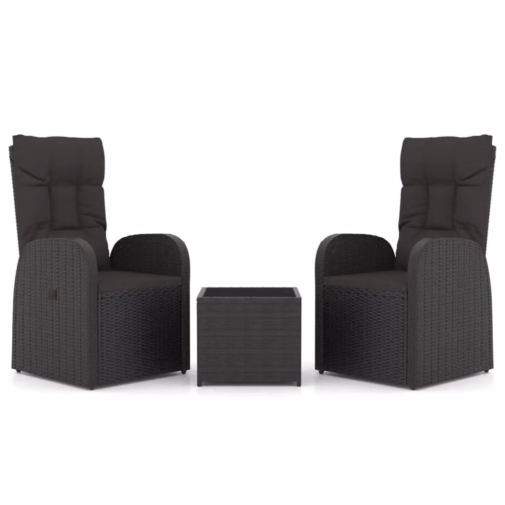 Berkfield Home 3 Piece Black Poly Rattan and Powder Coated Steel Garden Lounge Set with Cushions – 2