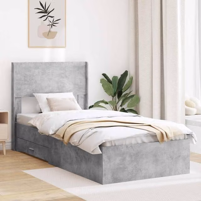 Berkfield Home Modern Bed Frame with Storage Drawers and Headboard in Grey – 1