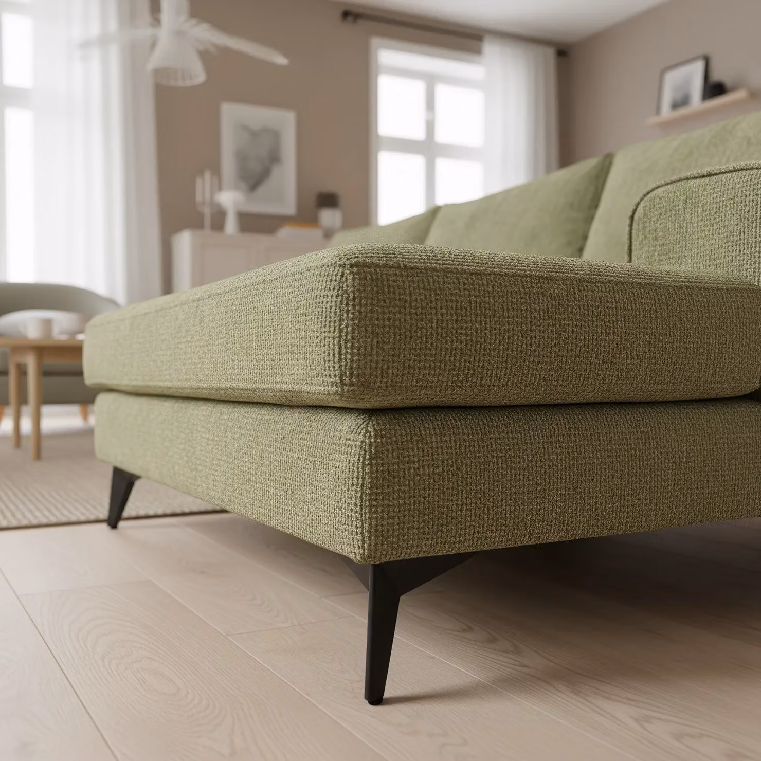 Abakus Direct Venice Right-Facing Corner Sofa in Olive Green Fabric with Deep Seats and Extra-wide Padded Arms – 2