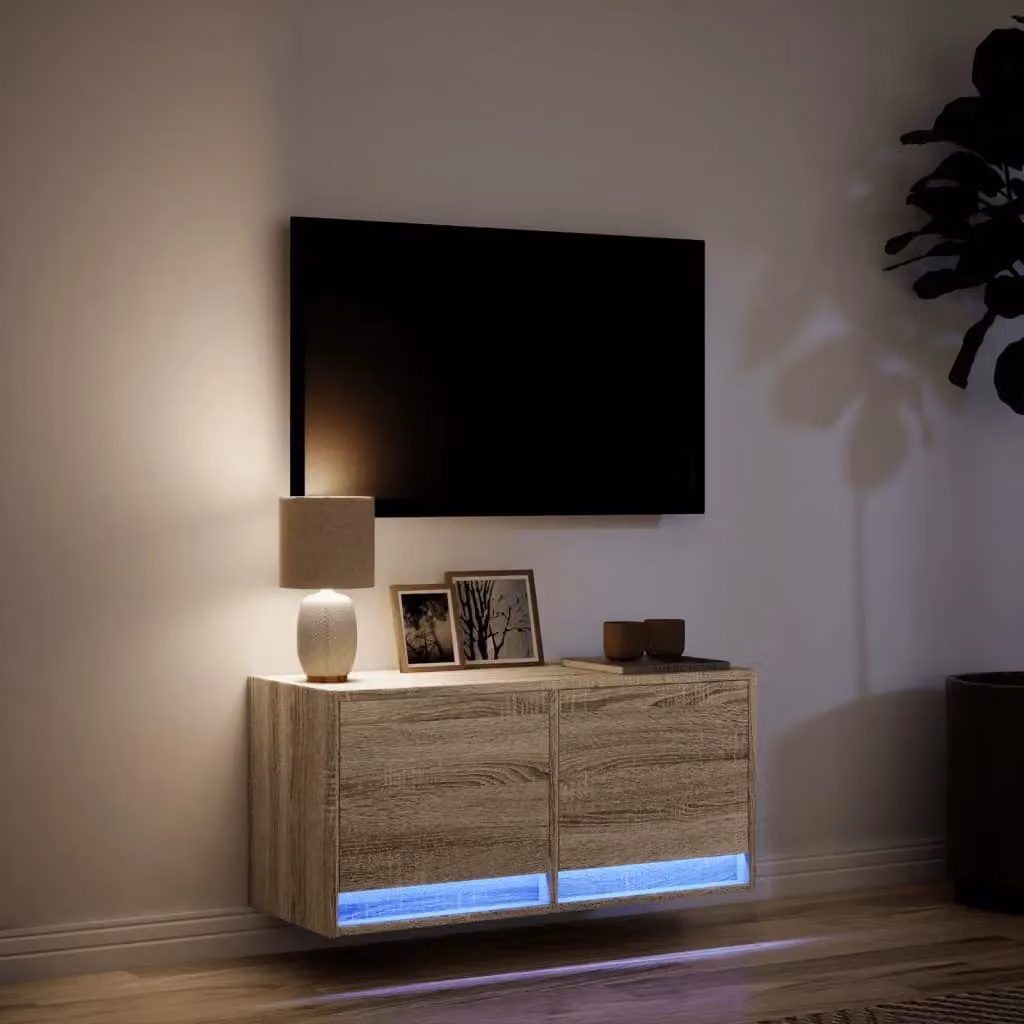 Berkfield Home TV Wall Cabinet with LED Lights in Sonoma Oak Brown, W/D/H: 80 x 31 x 35 cm – 3