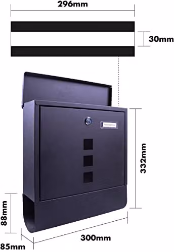 St Helens Wall Mounted Combination Lockable Mail Box, Black, H 33.5 x W 30.5 x D 9.6 cm – 3