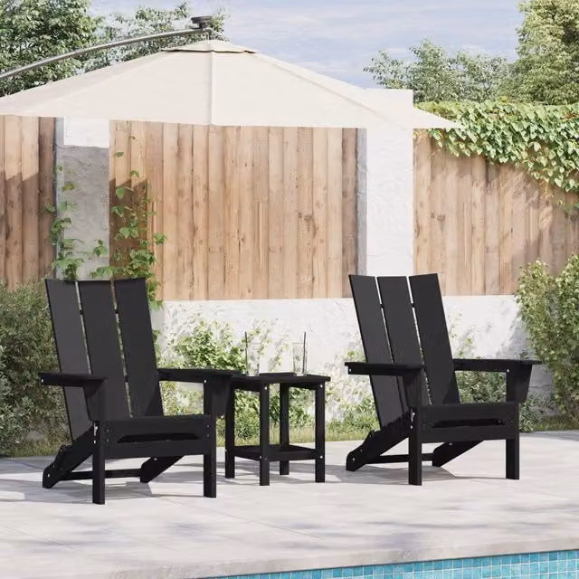 Berkfield Home Set of 2 Foldable Adirondack Chairs in Black, W/D/H: 74.5 x 80.5 x 90 cm