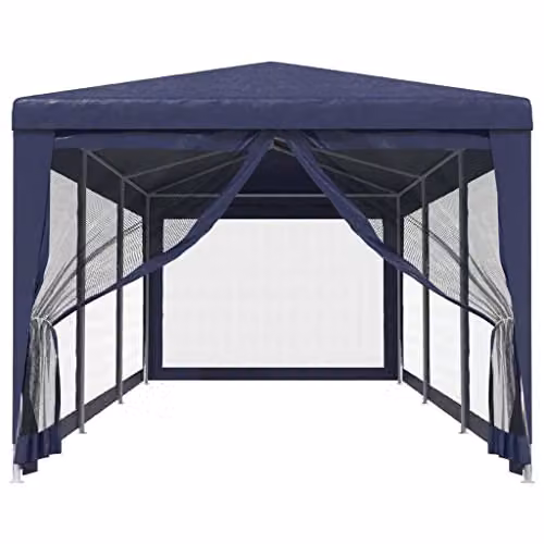 vidaXL Party Tent in Blue with 8 Mesh Sidewalls, W: 3 m, D: 9 m, H: 2.58 m – 4