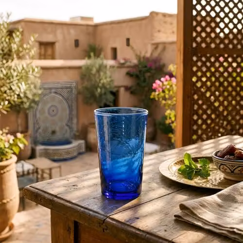 Nicola Spring Meknes Blue Hand-Blown Moroccan Glass Tumbler Set of 6, 325ml – 2