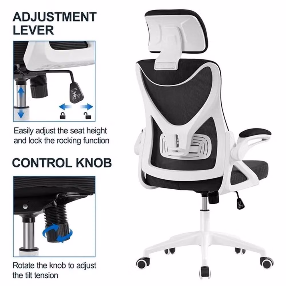 Kelvenix Ergonomic High Back Mesh Office Chair in White and Black with Headrest and Armrests – 4