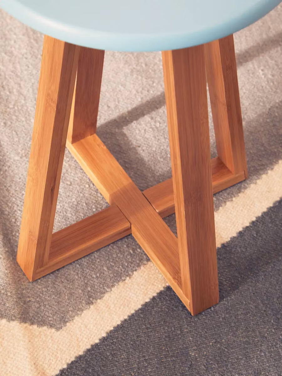 Orsina Blue and Natural Bamboo Round Stool – 3