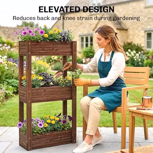 Outsunny 3-Tier Brown Wooden Raised Planter Garden Bed, W/D/H: 60 x 25 x 120 cm – 3