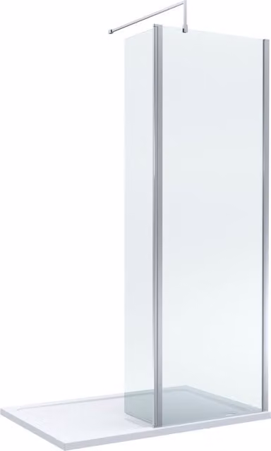 Balterley 8mm Glass Walk-In Wetroom Screen and Return with Tray, Silver and Transparent, W: 120 cm, D: 80 cm, H: 195 cm