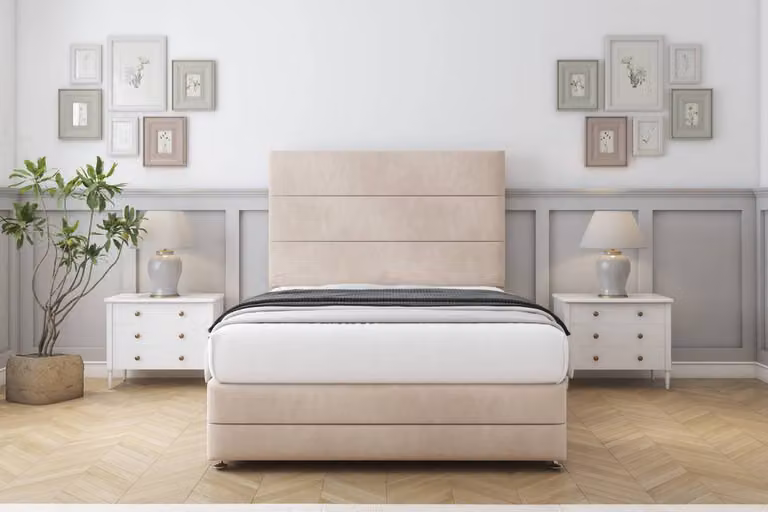 Sloomy Monaco Naples Double Divan Set with 54 inch Headboard and Footboard in Light Sand, W/D/H: 140 x 200 cm