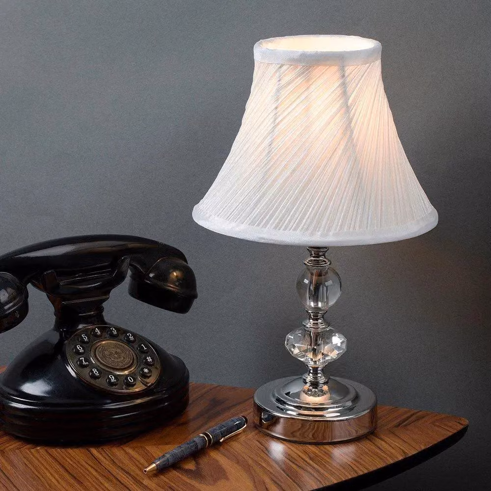 ValueLights Jaigier Pair of Silver and Chrome Dimmable Touch Table Lamps with White Fabric Shades – 3